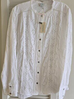 SUNDANCE White Eyelet Cotton Shirt Long Sleeve NWT